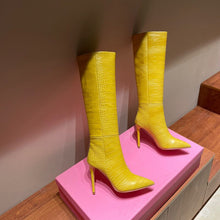 Load image into Gallery viewer, Candy Color Sexy Crocodile Leather Knee-Length High Boots Pointed Toe