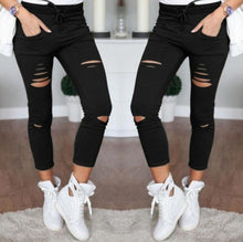 Load image into Gallery viewer, Skinny Jeans Women Denim Pants Holes Destroyed Knee Pencil Pants Casual Trousers Black White Stretch Ripped Jeans - nevaehshalo