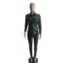 Load image into Gallery viewer, Sexy Two Piece Set Women Plus Size PU Leather Long Sleeve Top