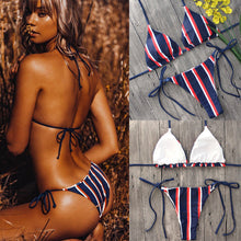 Load image into Gallery viewer, Women Push-up Low Waist Striped Bikini Set Swimsuit
