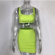 Load image into Gallery viewer, Neon Green Two Piece Set Sexy Backless Lace Up For Women Summer Mini Skirt - nevaehshalo
