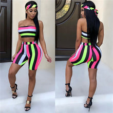 Load image into Gallery viewer, Striped Sexy Two Piece Set Top and Pants (including Headscarf ) - nevaehshalo