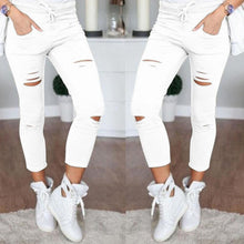 Load image into Gallery viewer, Skinny Jeans Women Denim Pants Holes Destroyed Knee Pencil Pants Casual Trousers Black White Stretch Ripped Jeans - nevaehshalo