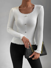 Load image into Gallery viewer, Women's Lace White Slim Round Neck Knitted Sweater