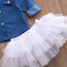 Load image into Gallery viewer, 0-5T Babies Girl Summer Clothing Set Baby Girls Denim Shirt Top +Tutu Skirts+Headband 3pcs Outfits Sets - nevaehshalo