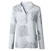 Load image into Gallery viewer, Women V Neck Letters Printing White Button Long Sleeve Shirt