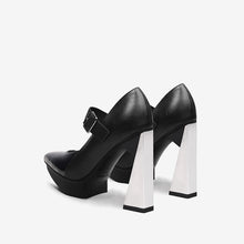 Load image into Gallery viewer, New Platform Women Pointed Toe Blue Mixed Black Leather High Heels