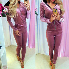 Load image into Gallery viewer, Velvet Tracksuit Two Piece Women Set Hoodies Sweatshirt & Skinny Pants Velour 2pcs Sets Female Clothing Fitness Sporting Suits - nevaehshalo