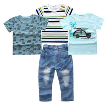 Load image into Gallery viewer, 4Pcs Boys Clothes Sets Summer Children Clothing Baby Boy Sport Suit T-shirt+Jeans Costume For Kids - nevaehshalo