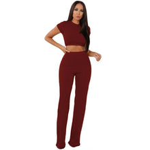 Load image into Gallery viewer, Women knitted long sleeve o-neck crop top wide leg pants 2 piece set for female women tops pants two pieces sets women's suits - nevaehshalo