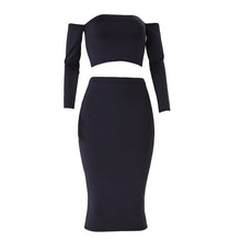 Load image into Gallery viewer, Women Two Pieces Set Off Shoulder Lace Up Back Long Sleeve Backless Top