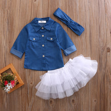 Load image into Gallery viewer, 0-5T Babies Girl Summer Clothing Set Baby Girls Denim Shirt Top +Tutu Skirts+Headband 3pcs Outfits Sets - nevaehshalo