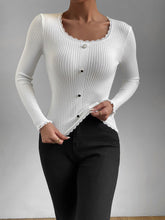 Load image into Gallery viewer, Women's Lace White Slim Round Neck Knitted Sweater
