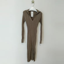 Load image into Gallery viewer, Women Korean Knitted Dress Long Sleeve V Neck Elastic Slim Pencil Dresses Autumn Sexy Bodycon Split Sweater Dress - nevaehshalo