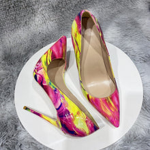 Load image into Gallery viewer, Glossy Colorful Print Women Pointed Toe High Heels