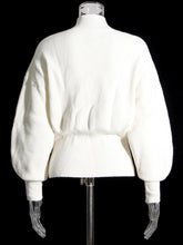 Load image into Gallery viewer, Patchwork Feather Knitting Sweater For Women Stand Collar Lantern Sleeve Solid Minimalist Sweaters Female Clothing