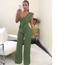 Load image into Gallery viewer, One Shoulder Ruffles Jumpsuits For Women Fashion V Neck Long Wide Leg Pants - nevaehshalo