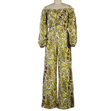 Load image into Gallery viewer, Sexy One-Shoulder Long-Sleeved Crop Top Printed Wide-Leg Pants Suit Two-Piece - nevaehshalo