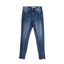 Load image into Gallery viewer, Jeans New Style Mid-Waist Elastic Split Hem Trendy High Quality Washed Nine-Point Jeans