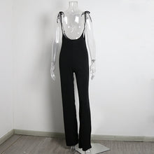 Load image into Gallery viewer, Black High Waist Wide Leg Pants Casual Lace Up Overalls Women Flare Trousers - nevaehshalo