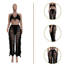 Load image into Gallery viewer, Women's Solid Bikini Fringe Knit Beach Shorts Set