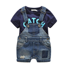 Load image into Gallery viewer, Bebes Newborn clothes cotton letter printed t-shirt with demin overalls baby boys clothes summer children clothing - nevaehshalo