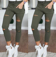 Load image into Gallery viewer, Skinny Jeans Women Denim Pants Holes Destroyed Knee Pencil Pants Casual Trousers Black White Stretch Ripped Jeans - nevaehshalo