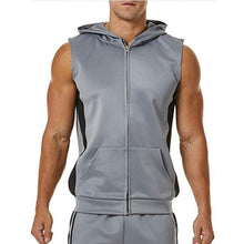 Load image into Gallery viewer, Men Zipper Splicing Sports Hooded Vest bodybuilding golds gym clothing musculation singlet fitness clothing - nevaehshalo