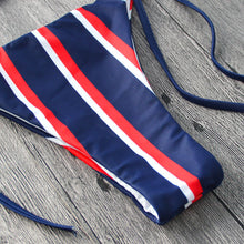Load image into Gallery viewer, Women Push-up Low Waist Striped Bikini Set Swimsuit