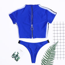 Load image into Gallery viewer, Summer Sexy Women Two-Piece Swimsuit Short Sleeve Zip Up Bikini Sets - nevaehshalo