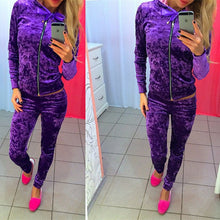 Load image into Gallery viewer, Velvet Tracksuit Two Piece Women Set Hoodies Sweatshirt & Skinny Pants Velour 2pcs Sets Female Clothing Fitness Sporting Suits - nevaehshalo
