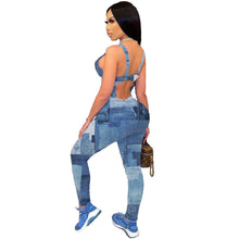Load image into Gallery viewer, Spring And Summer Women's Clothing Fashion Suspenders Imitation Denim Printed Jumpsuit - nevaehshalo