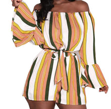 Load image into Gallery viewer, Women Jumpsuit Summer Fashion Womens Butterfly Sleeve Off Shoulder Bandage Stripe Jumpsuit - nevaehshalo