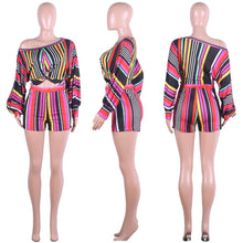 Load image into Gallery viewer, Plus Size 2 Two Piece Set Puff Sleeve Loose Crop Top and Biker Shorts