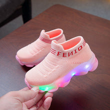 Load image into Gallery viewer, Kids Sneakers Children Baby Girls Boys Letter Mesh Led Luminous Socks Sport Run Sneakers Shoes Sapato Infantil Light Up Shoes - nevaehshalo