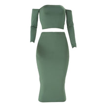 Load image into Gallery viewer, Women Two Pieces Set Off Shoulder Lace Up Back Long Sleeve Backless Top