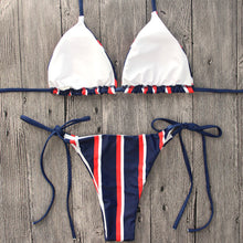 Load image into Gallery viewer, Women Push-up Low Waist Striped Bikini Set Swimsuit