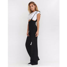Load image into Gallery viewer, Black High Waist Wide Leg Pants Casual Lace Up Overalls Women Flare Trousers - nevaehshalo