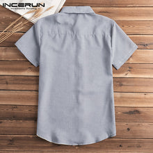 Load image into Gallery viewer, Short Sleeve Shirt Men Lapel Neck Button Pockets Solid Male Blouse Tops Men Brand Clothes - nevaehshalo