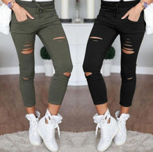 Load image into Gallery viewer, Skinny Jeans Women Denim Pants Holes Destroyed Knee Pencil Pants Casual Trousers Black White Stretch Ripped Jeans - nevaehshalo