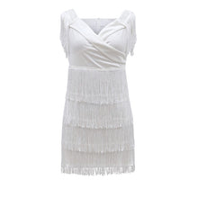 Load image into Gallery viewer, Sexy Sleeveless  Mini Dress Women White Off Shoulder Tassel  Short Dresses - nevaehshalo
