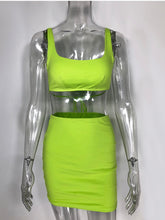 Load image into Gallery viewer, Neon Green Two Piece Set Sexy Backless Lace Up For Women Summer Mini Skirt - nevaehshalo