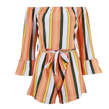 Load image into Gallery viewer, Women Jumpsuit Summer Fashion Womens Butterfly Sleeve Off Shoulder Bandage Stripe Jumpsuit - nevaehshalo