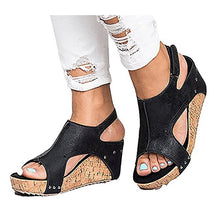 Load image into Gallery viewer, Buzzyfuzzy 2018 Women's Sandals Peep Toe PU Belt Buckle Blocking Hook-Loop Fashion Wedges Sandals Summer Shoes - nevaehshalo