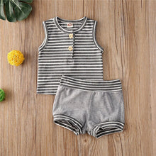 Load image into Gallery viewer, Girls and Boys Striped Sleeveless Button T-shirt+Shorts Sport - nevaehshalo