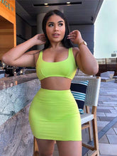 Load image into Gallery viewer, Neon Green Two Piece Set Sexy Backless Lace Up For Women Summer Mini Skirt - nevaehshalo