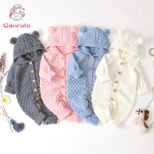 Load image into Gallery viewer, Newborn Sweater Baby Boy Girl Romper Bear Ear Knit Hooded Jumpsuit Outfit