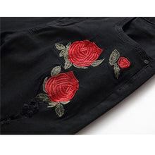 Load image into Gallery viewer, Embroidery Men with Flowers Rose Denim Jeans Stretch Skinny