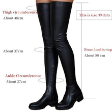 Load image into Gallery viewer, Women Black Thigh High Boots New Leather Low Heel Comfortable