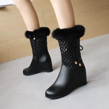 Load image into Gallery viewer, Winter white Real hair Women Snow Boots Round Toe zip Slope heel